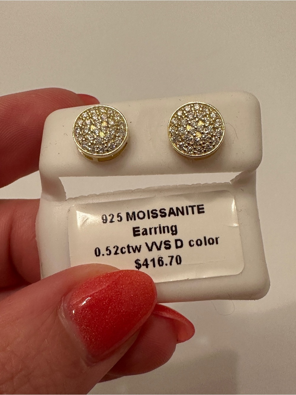 925 Moissanite Round Pavé Stud Earrings in Gold